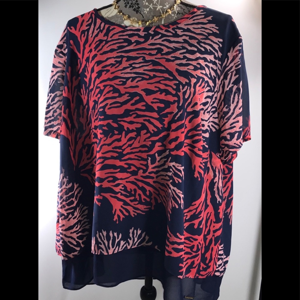 MICHAEL Kors Plus Size Reef Print Split Back Top